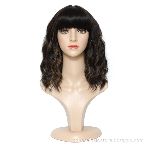 Best Price Synthetic Wig Lolita Medium Ombre Bob Wig With Bangs Cosplay Water Wave Synthetic Hair Wigs For Women American Style